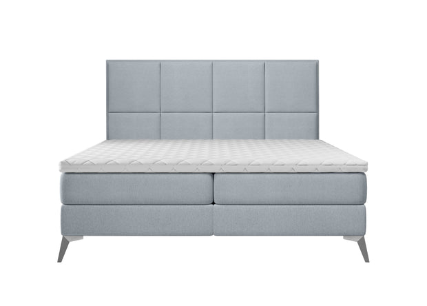 Pat rabatabil cu lada de depozitare, tapitat cu stofa, Cube Boxspring Gri Bleu (2)