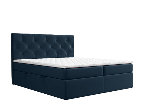 Pat rabatabil cu lada de depozitare, tapitat cu stofa, Delight Boxspring Velvet Bleumarin