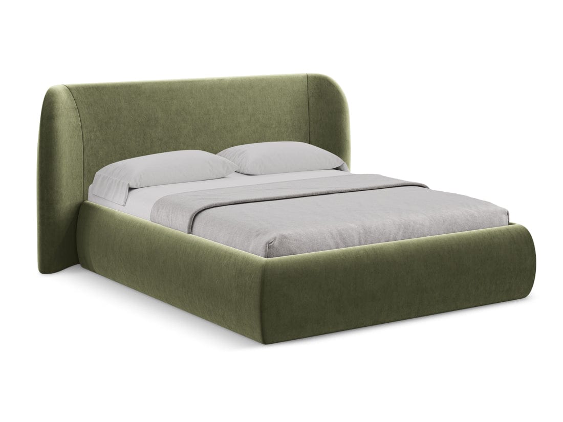 Makamii 200 x 140 cm Pat rabatabil cu lada depozitare, tapitat cu stofa, Hauke Velvet C11 Verde Olive