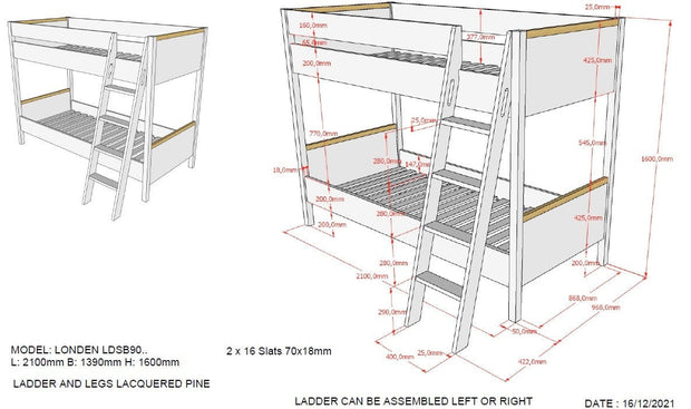 Pat supraetajat din pal, pentru copii, Londen Bunk Antracit, 90 x 200 cm (2)