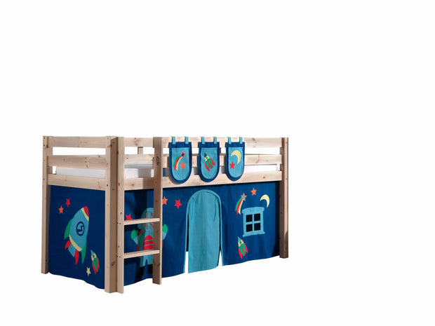 Pat etajat din lemn de pin, cu spatiu de joaca pentru copii Pino Plus Astro Natural, 200 x 90 cm (1)