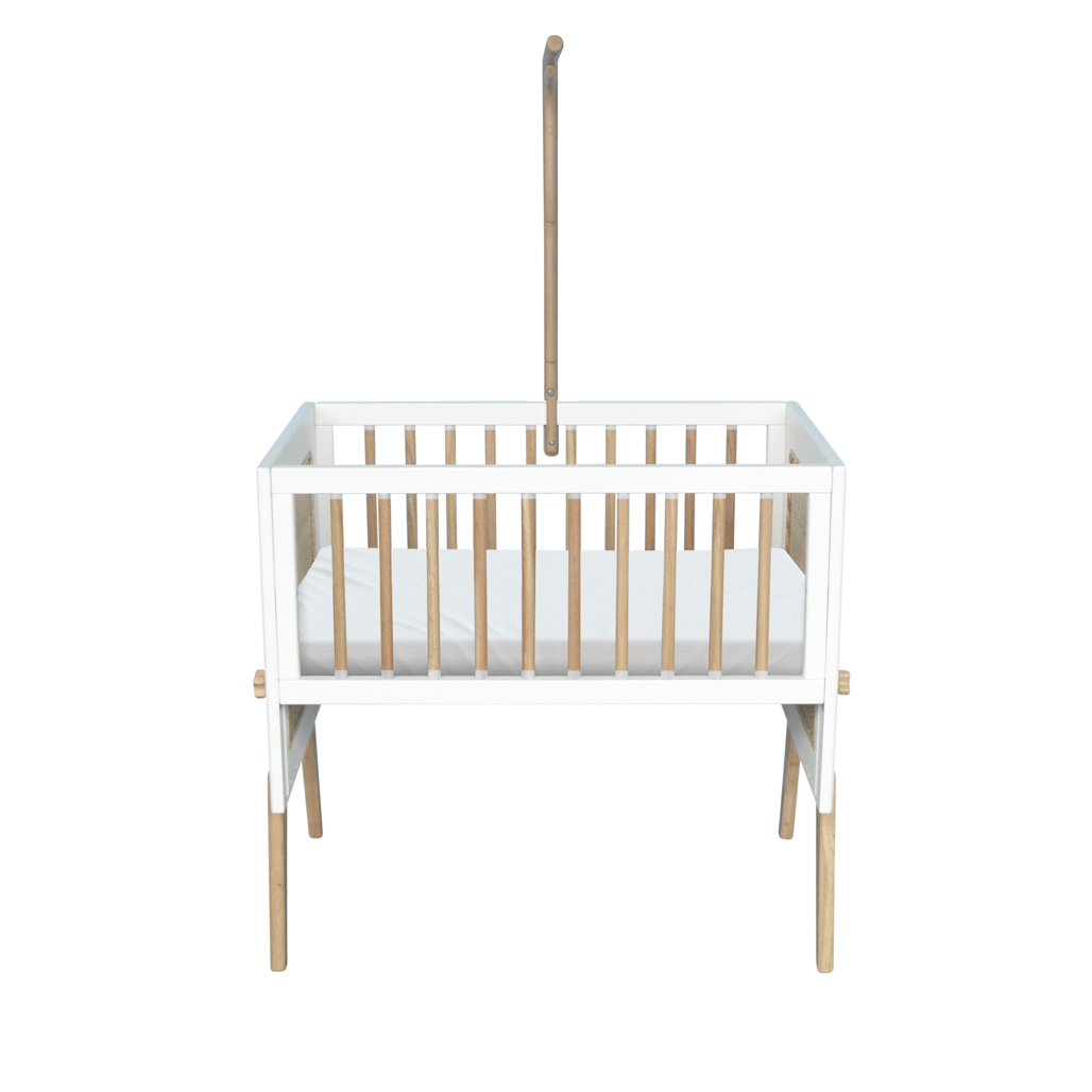 Theo Bebe 50 x 80 cm Patut co-sleeping din lemn, ratan si MDF, pentru bebe, Marelia Alb / Natural, 50 x 80 cm