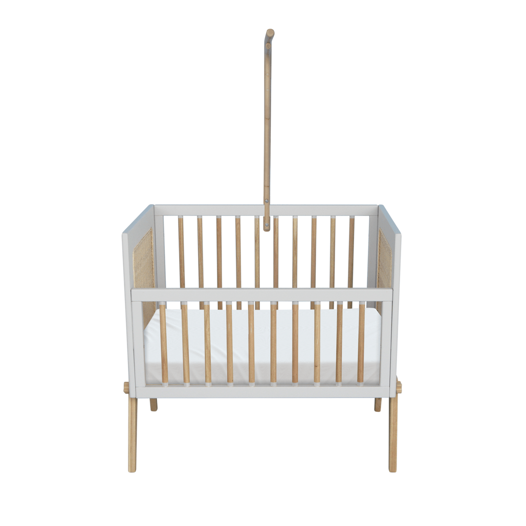 Theo Bebe 50 x 80 cm Patut co-sleeping din lemn, ratan si MDF, pentru bebe, Marelia Gri / Natural, 50 x 80 cm