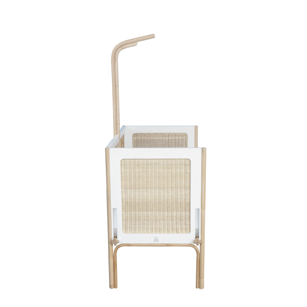 Theo Bebe 50 x 80 cm Patut co-sleeping din lemn, ratan si MDF, pentru bebe, Oceania Alb / Natural, 50 x 80 cm