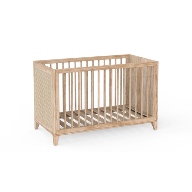 Theo Bebe 60 x 120 cm Patut din lemn, ratan si MDF, pentru bebe, Nami Natural