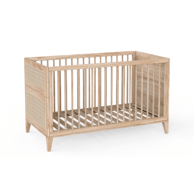 Theo Bebe 70 x 140 cm Patut din lemn, ratan si MDF, pentru bebe, Nami Natural