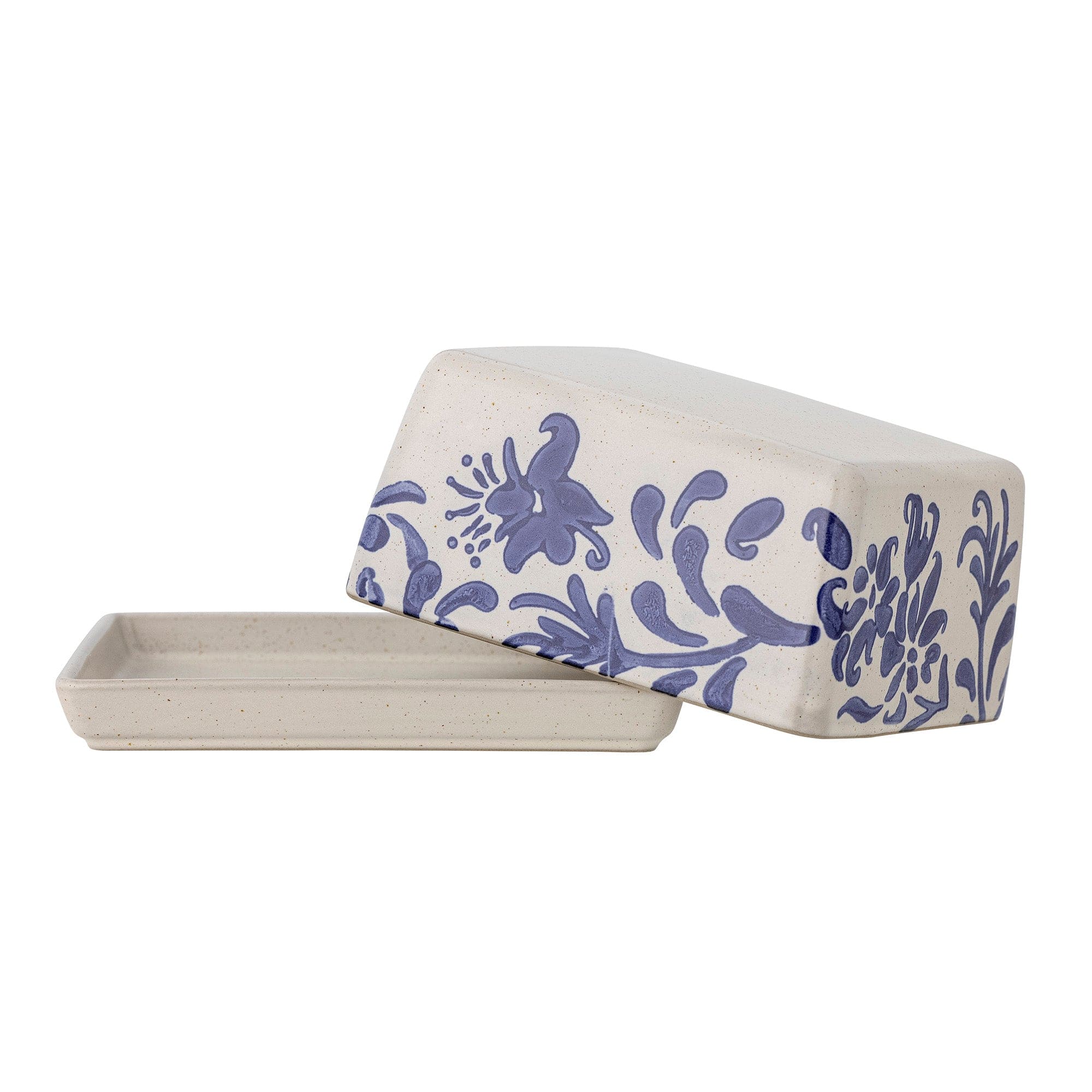 Bloomingville Recipient pentru unt din ceramica, Petunia Albastru, L14xl12xH7 cm