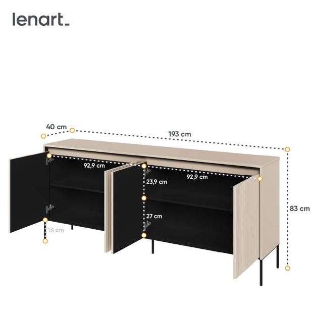 Comoda din MDF si metal, cu 4 usi si LED inclus, Trend TR-04 V2 Bej / Negru, l193xA40xH83 cm (3)