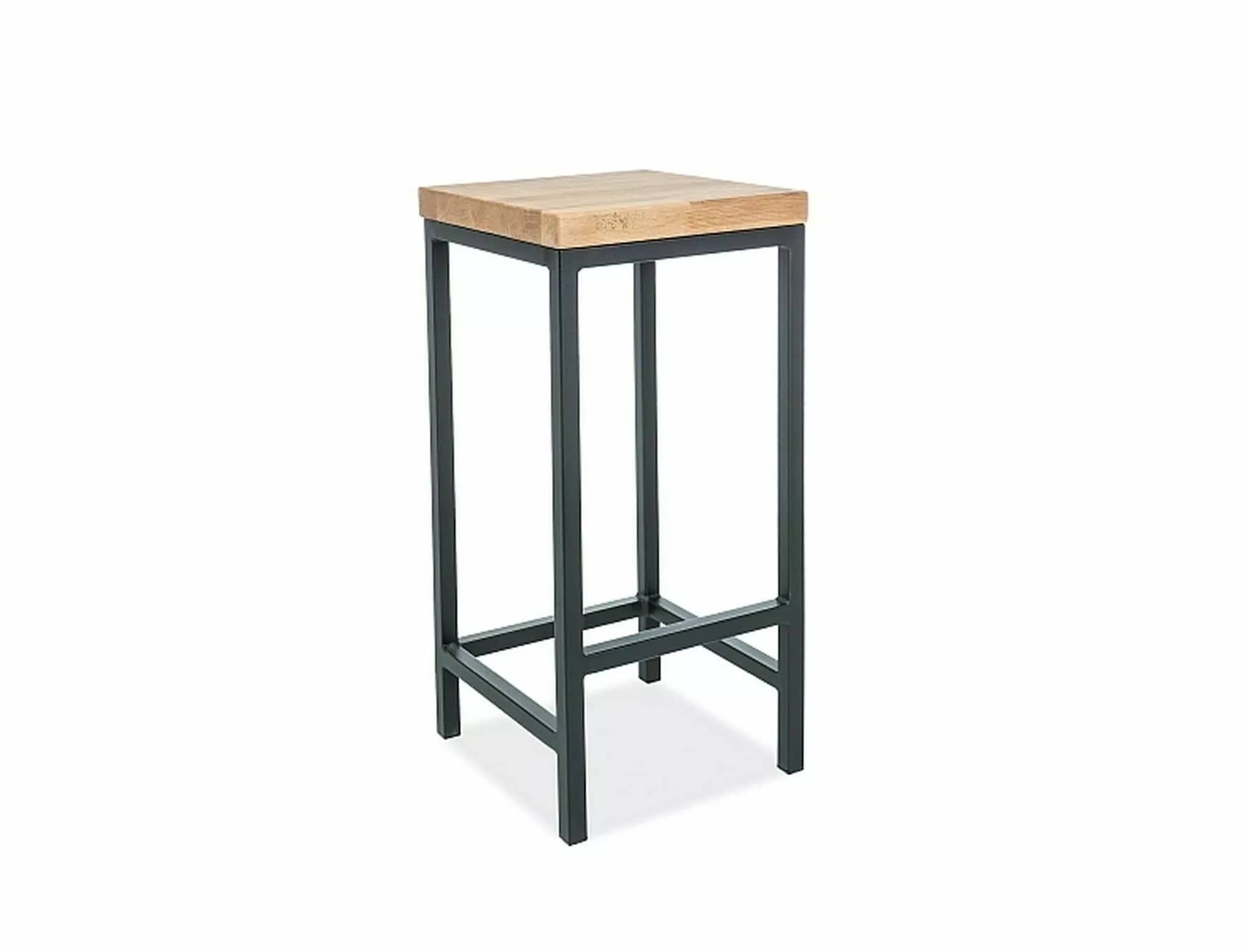 Scaun de bar din lemn si picioare metalice, Metro H-1 Stejar / Negru, l35xA35xH75 cm