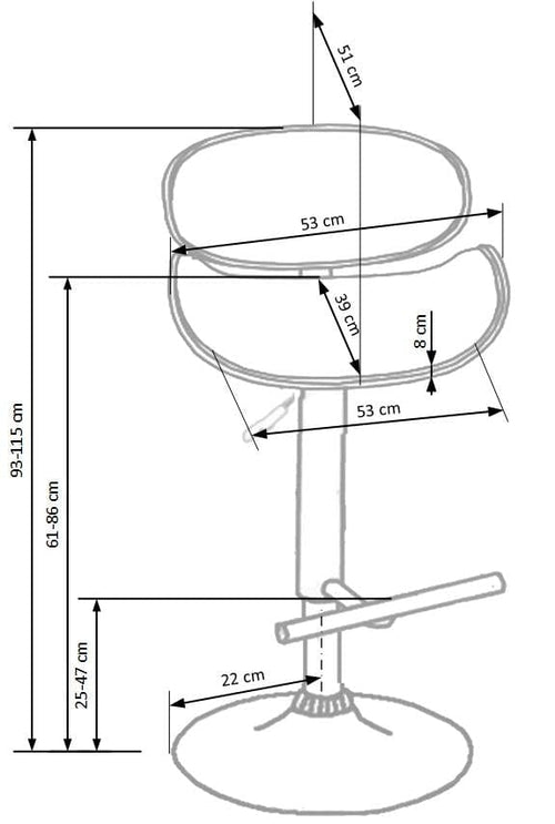 Halmar Scaun de bar din pal, tapitat cu piele ecologica si picior metalic, Hoku-44 Crem / Nuc, l53xA51xH93-115 cm