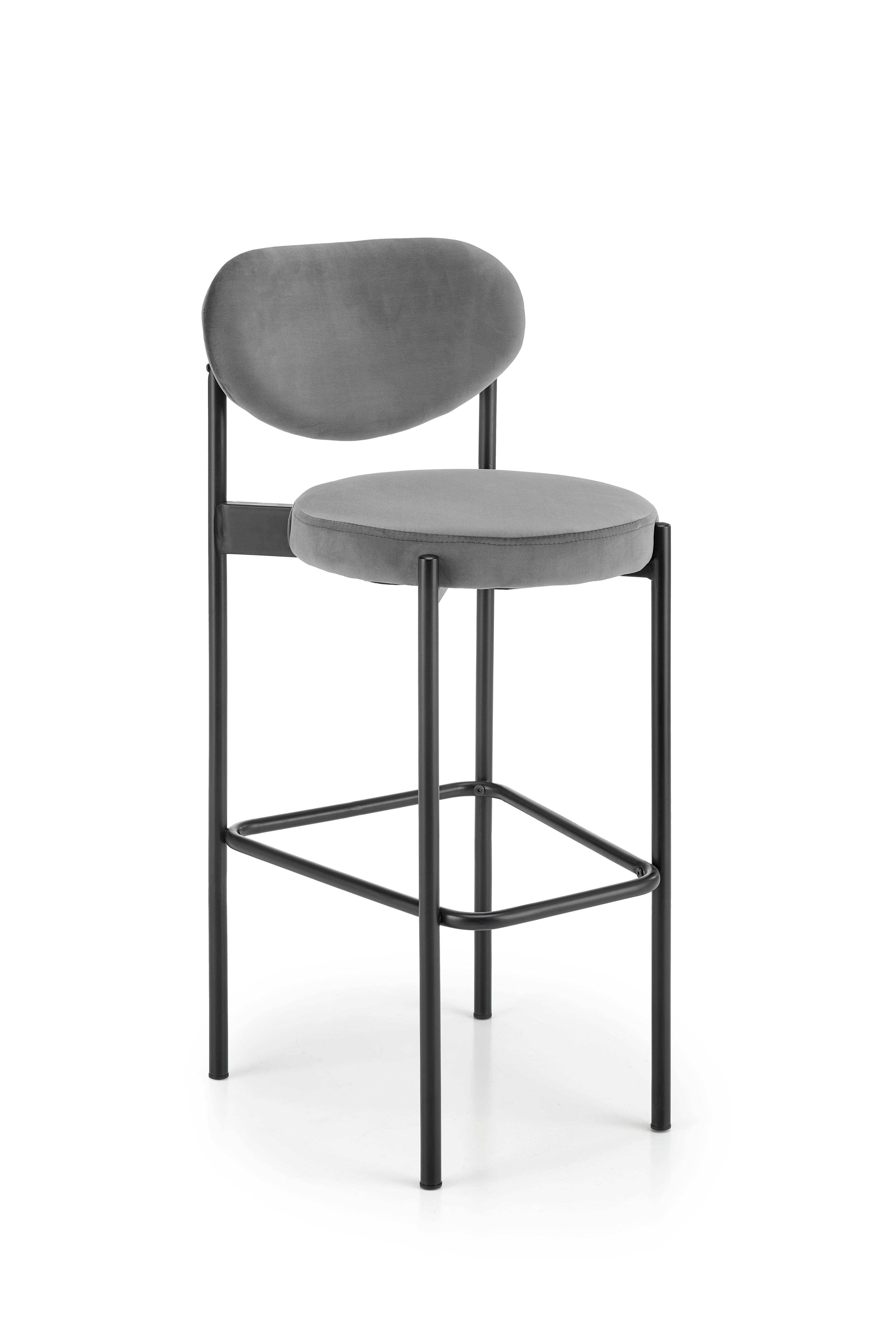 Scaun de bar tapitat cu stofa si picioare metalice, H108 Velvet Gri / Negru, l42xA48xH92 cm