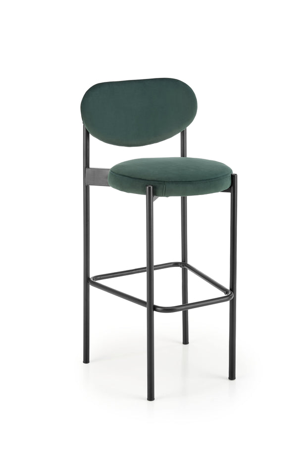 Scaun de bar tapitat cu stofa si picioare metalice, H108 Velvet Verde Inchis / Negru, l42xA48xH92 cm