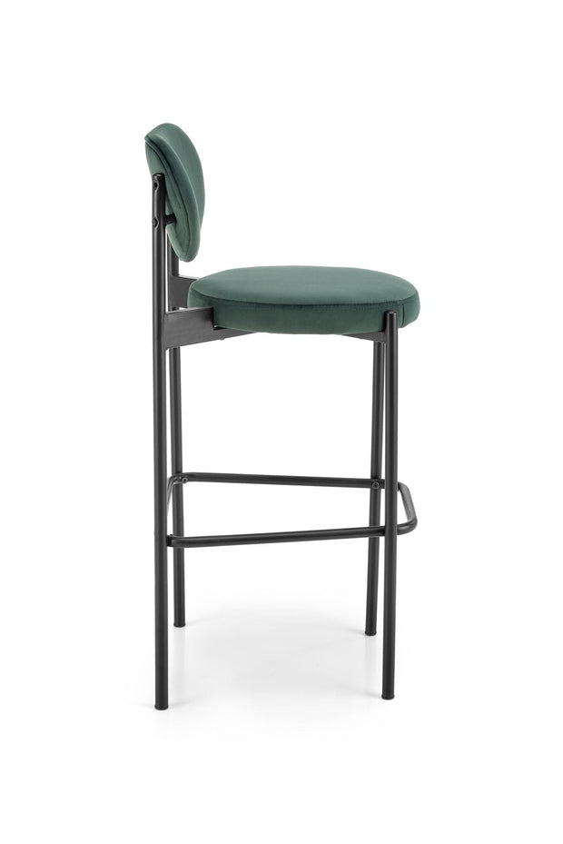 Scaun de bar tapitat cu stofa si picioare metalice, H108 Velvet Verde Inchis / Negru, l42xA48xH92 cm (2)