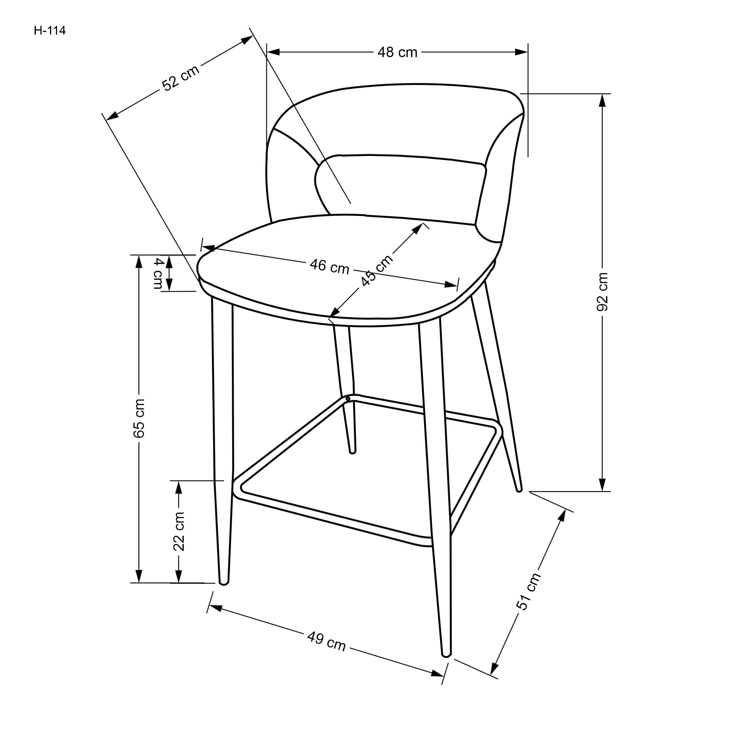 Scaun de bar tapitat cu stofa si picioare metalice, H114 Gri / Nuc, l48xA52xH92 cm (5)