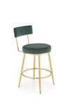 Scaun de bar tapitat cu stofa si picioare metalice, H115 Velvet Verde Inchis / Auriu, l45xA54xH90 cm