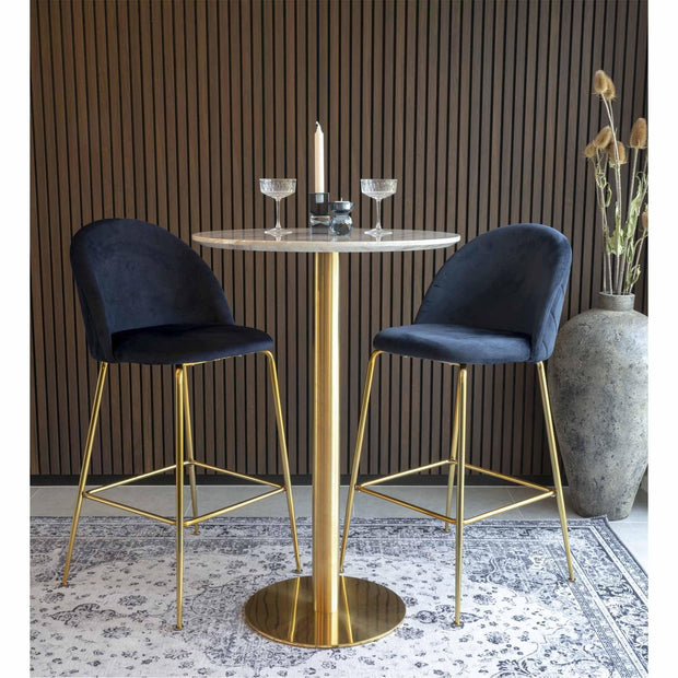 Scaun de bar tapitat cu stofa si picioare metalice, Lausanne Velvet Bleumarin / Alama, l52xA44xH107 cm (1)