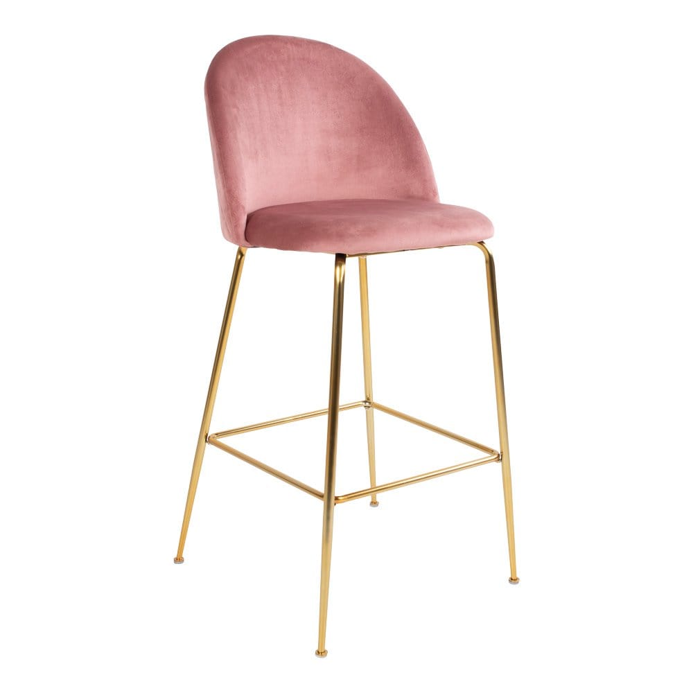 Scaun de bar tapitat cu stofa si picioare metalice, Lausanne Velvet Rose / Alama, l52xA44xH107 cm