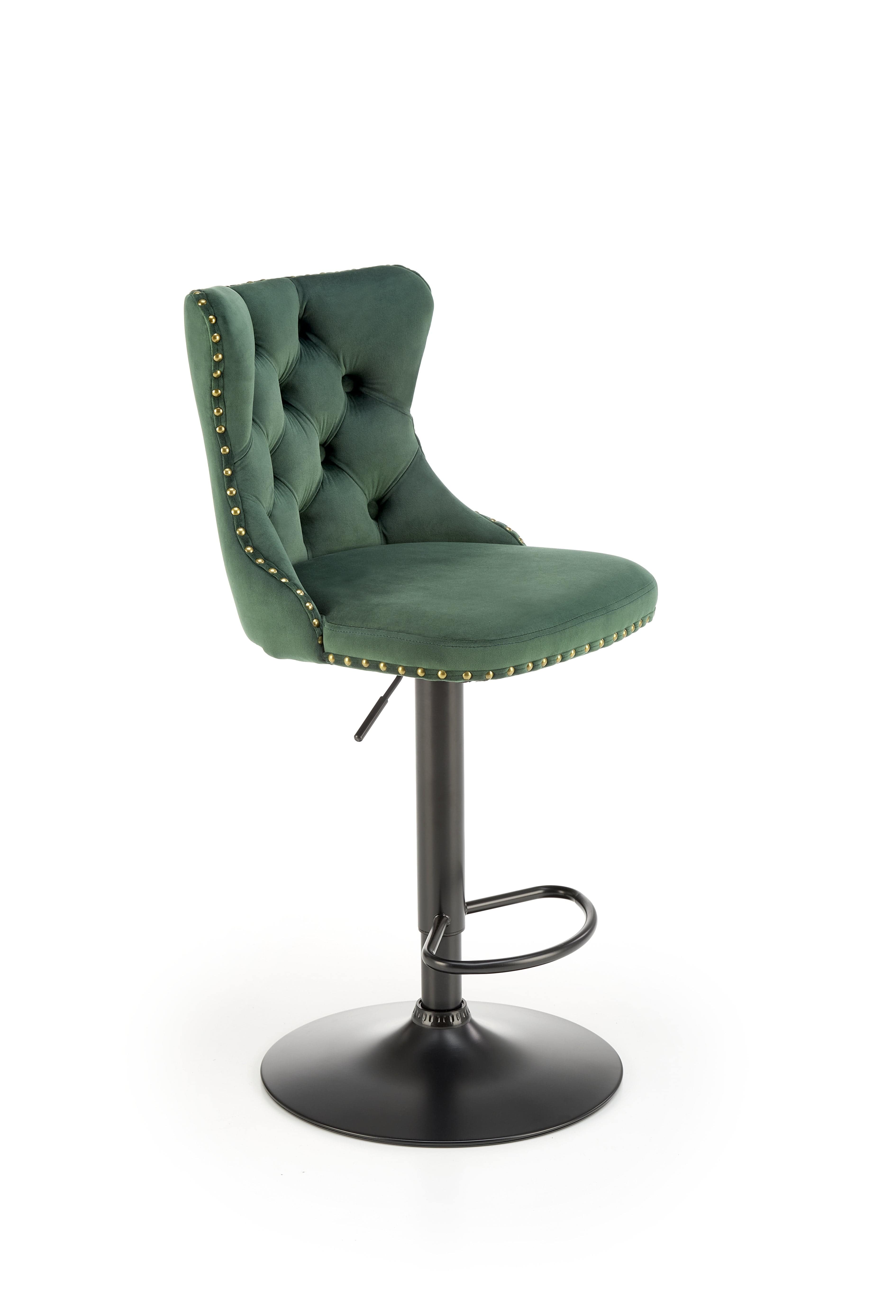 Scaun de bar tapitat cu stofa si picior metalic, H117 Velvet Verde Inchis / Negru, l47xA52xH96-118 cm