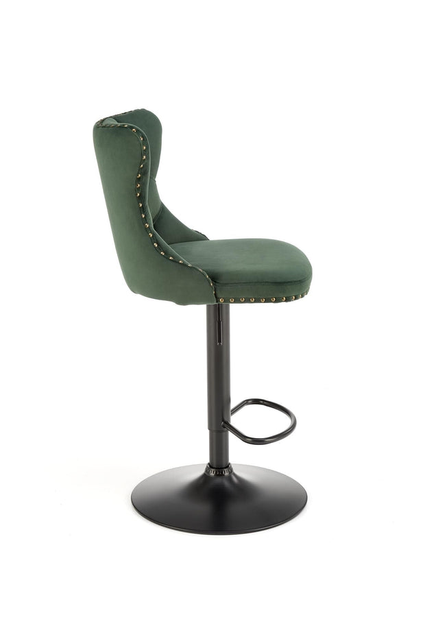 Scaun de bar tapitat cu stofa si picior metalic, H117 Velvet Verde Inchis / Negru, l47xA52xH96-118 cm (2)