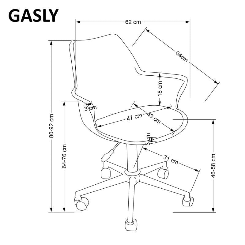 Scaun de birou din plastic tapitat cu piele ecologica, Gasly Roz / Alb, l62xA64xH80-92 cm (1)