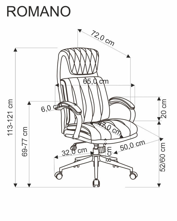 Scaun de birou directorial tapitat cu piele ecologica, Romano Negru, l65xA72xH113-121 cm (2)