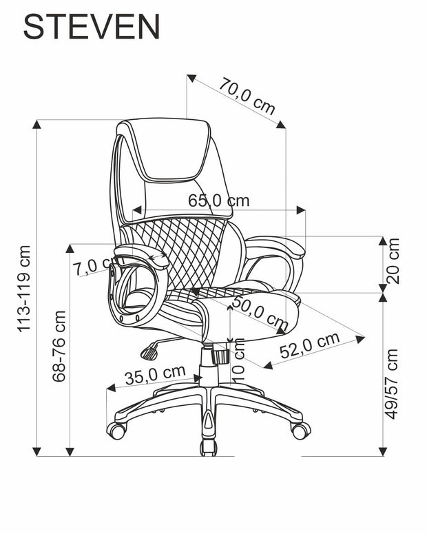 Scaun de birou directorial tapitat cu piele ecologica, Steven Negru / Gri, l65xA70xH111-119 cm (2)