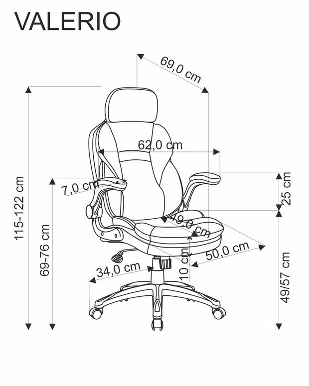 Scaun de birou directorial tapitat cu piele ecologica, Valerio Negru / Gri, l67xA69xH120-128 cm (4)