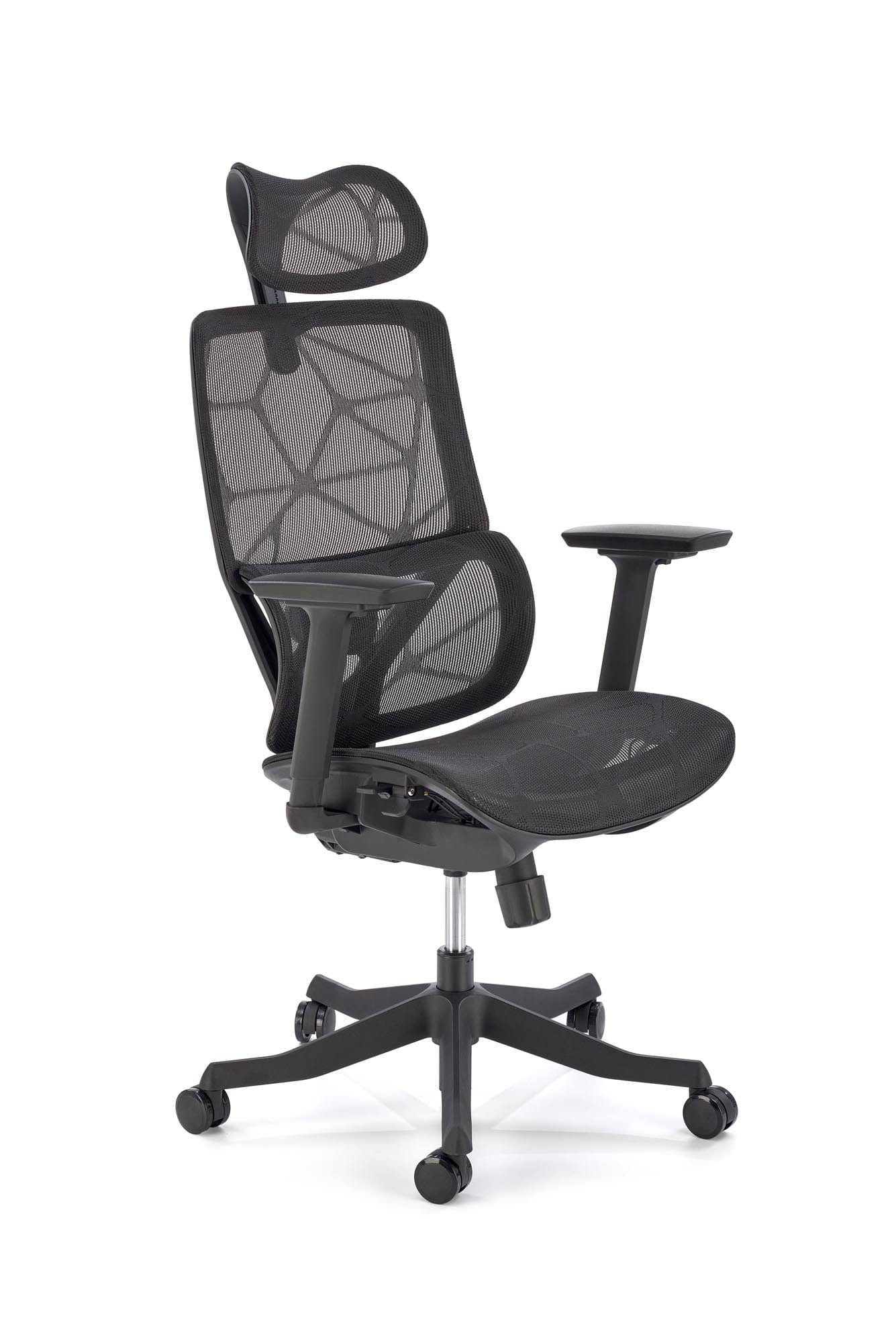 Scaun de birou ergonomic tapitat cu stofa, Osvaldo Negru, l68xA74xH122-128 cm