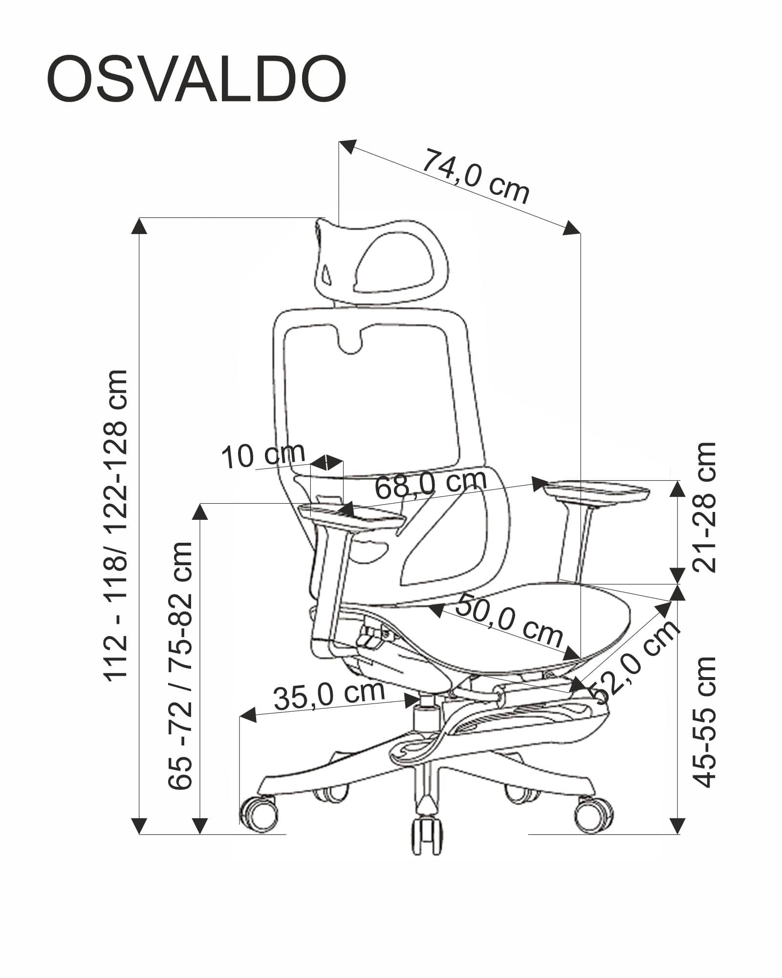 Scaun de birou ergonomic tapitat cu stofa, Osvaldo Negru, l68xA74xH122-128 cm (5)