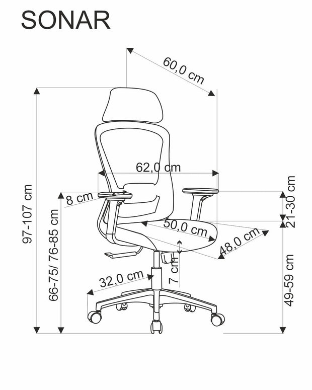 Scaun de birou ergonomic tapitat cu stofa, Sonar Negru, l65xA65xH118-128 cm (3)