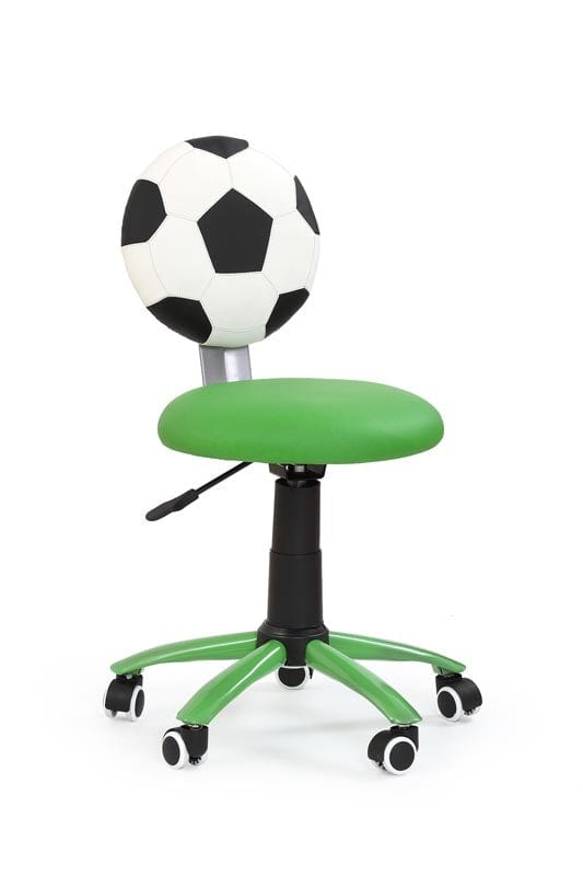 Scaun de birou pentru copii tapitat cu piele ecologica, Soccer Verde, l39xA52xH75-85 cm