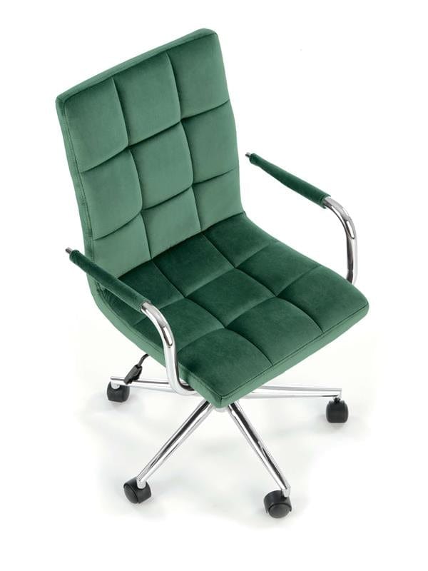 Scaun de birou pentru copii tapitat cu stofa, Gonzalez IV Velvet Verde Inchis / Crom, l53xA60xH93-105 cm (5)