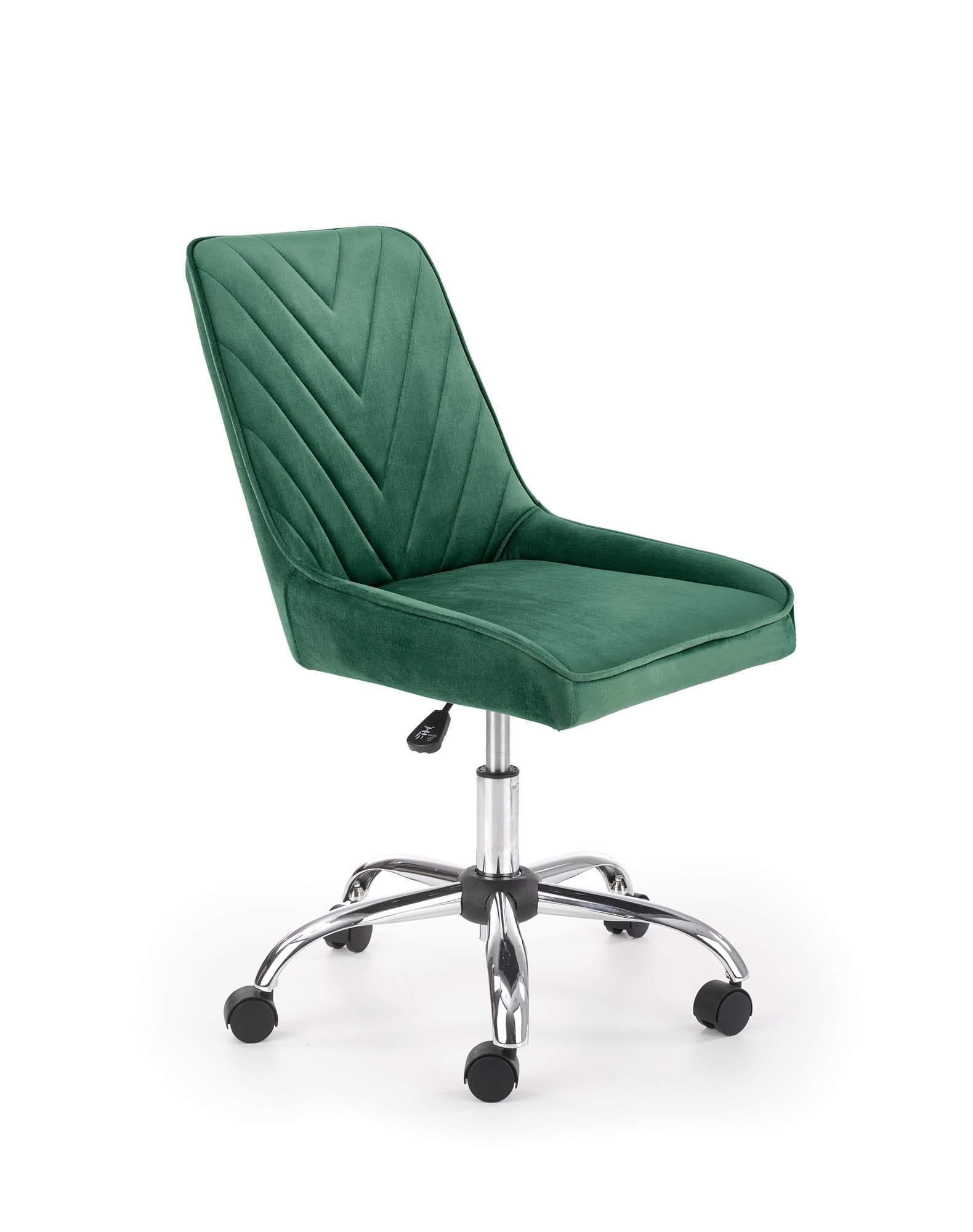 Scaun de birou pentru copii tapitat cu stofa, Riley Velvet Verde Inchis / Crom, l51xA54xH81-91 cm