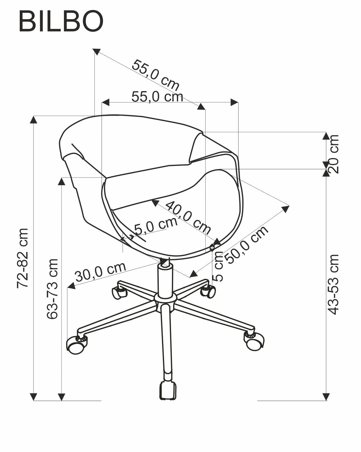 Scaun de birou tapitat cu piele ecologica, Bilbo Nuc / Negru, l55xA55xH72-82 cm (4)