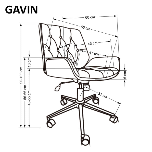 Scaun de birou tapitat cu piele ecologica, Gavin Nuc / Negru, l60xA65xH90-100 cm (4)