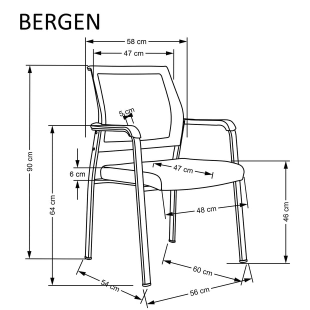 Scaun de birou tapitat cu stofa si picioare metalice, Bergen Negru, l58xA60xH90 cm (3)