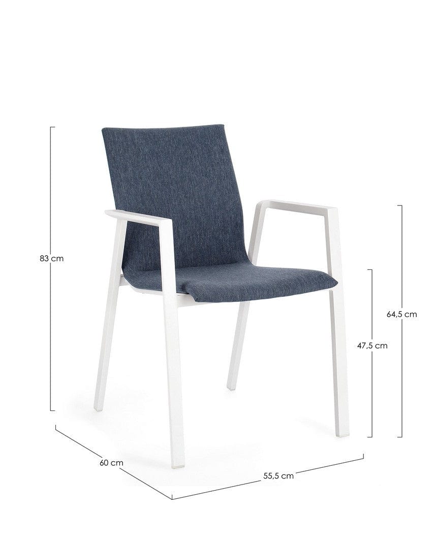 Scaun de gradina / terasa din aluminiu, tapitat cu stofa, Odeon JX11 Albastru Denim / Alb, l55,5xA60xH83 cm (1)