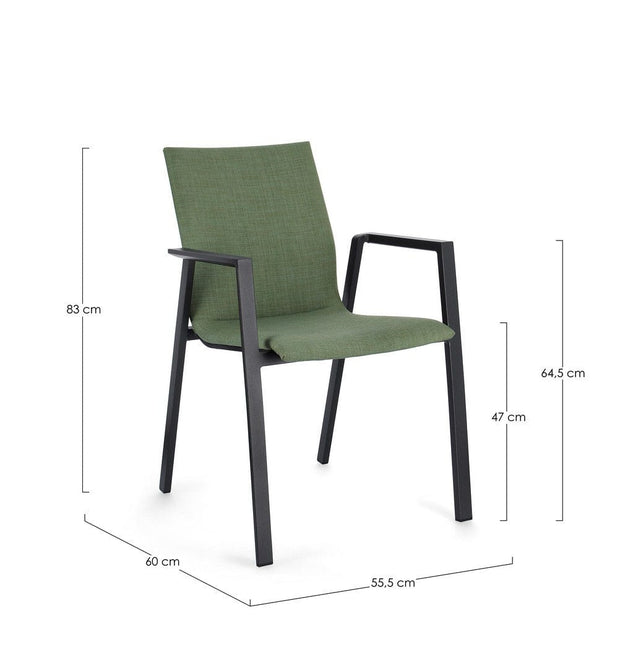 Scaun de gradina / terasa din aluminiu, tapitat cu stofa, Odeon JX55 Verde Olive / Antracit, l55,5xA60xH83 cm (1)