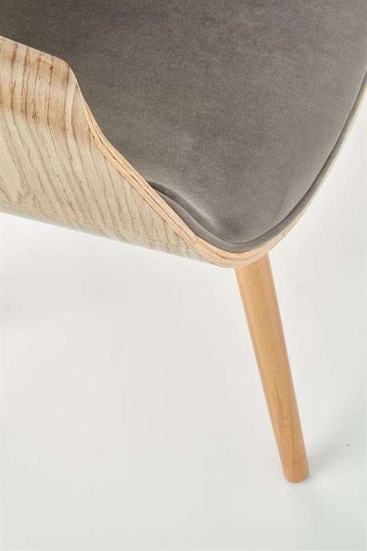 Scaun din pal tapitat cu stofa si picioare de lemn, Kai-396 Velvet Gri / Stejar, l56xA55xH77 cm (8)