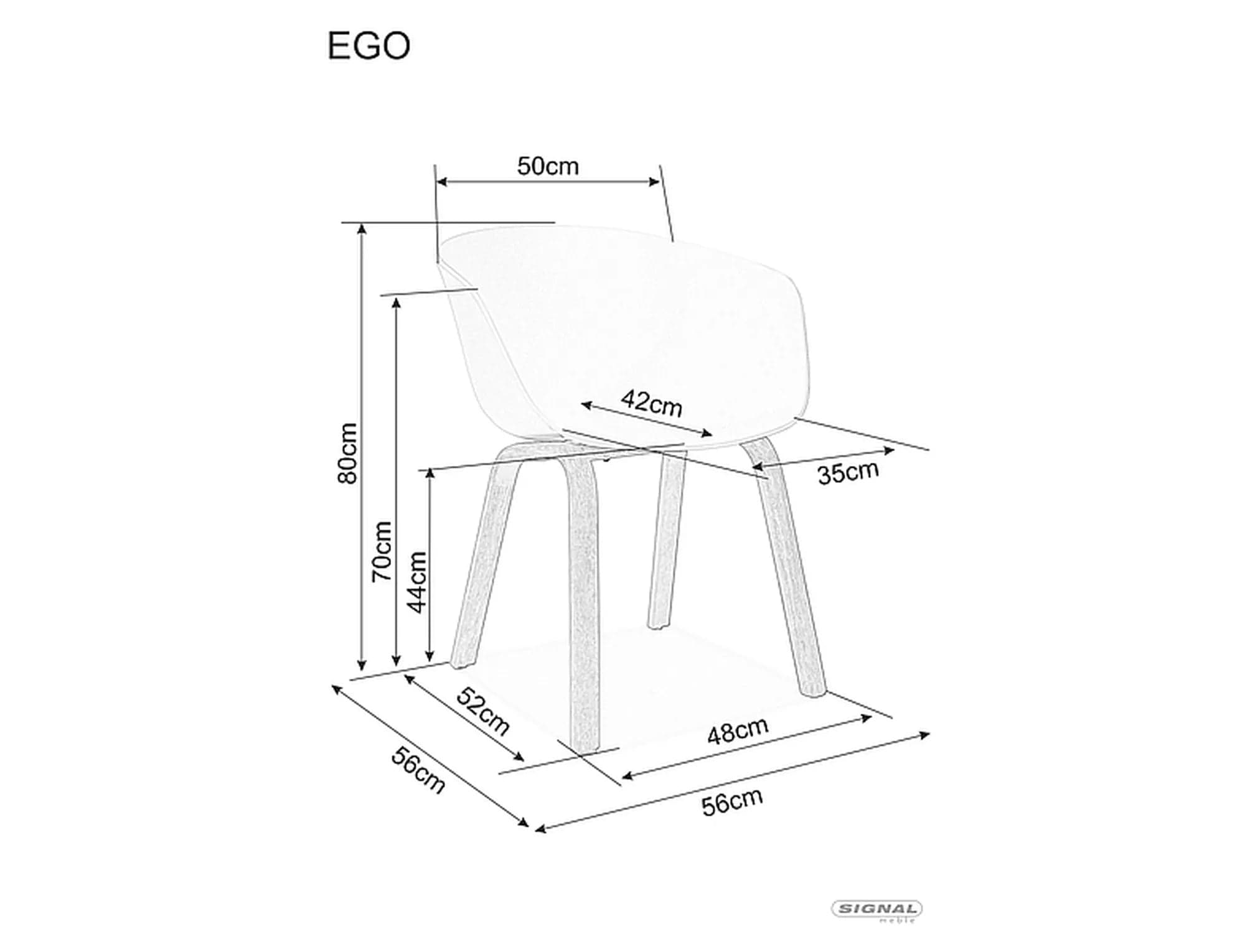 Scaun din plastic si picioare metalice, Ego Alb / Stejar, l56xA42xH80 cm (1)