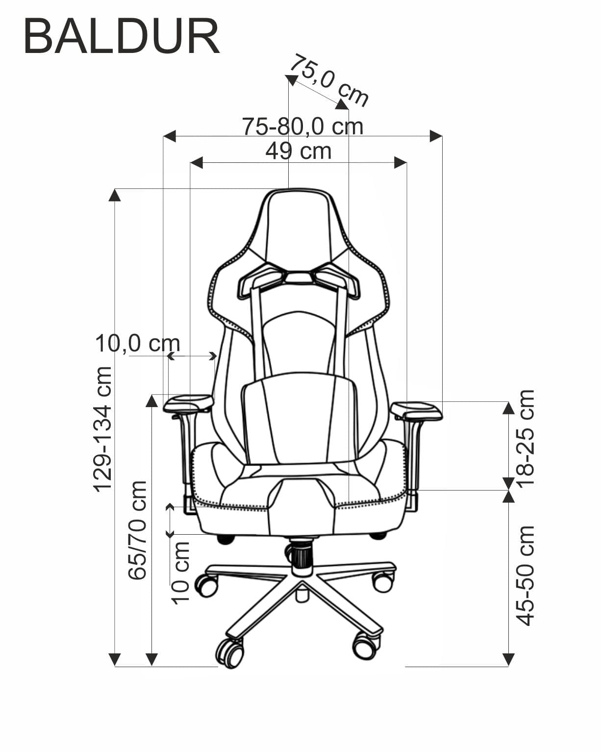 Scaun gaming tapitat cu piele ecologica, Baldur Negru / Rosu, l75-80xA75xH129-134 cm (6)