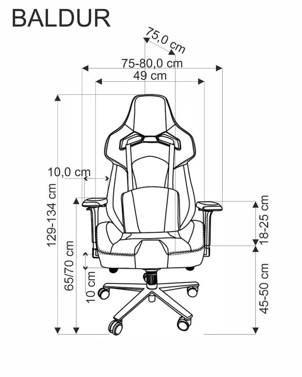 Scaun gaming tapitat cu piele ecologica, Baldur Negru / Rosu, l75-80xA75xH129-134 cm (6)