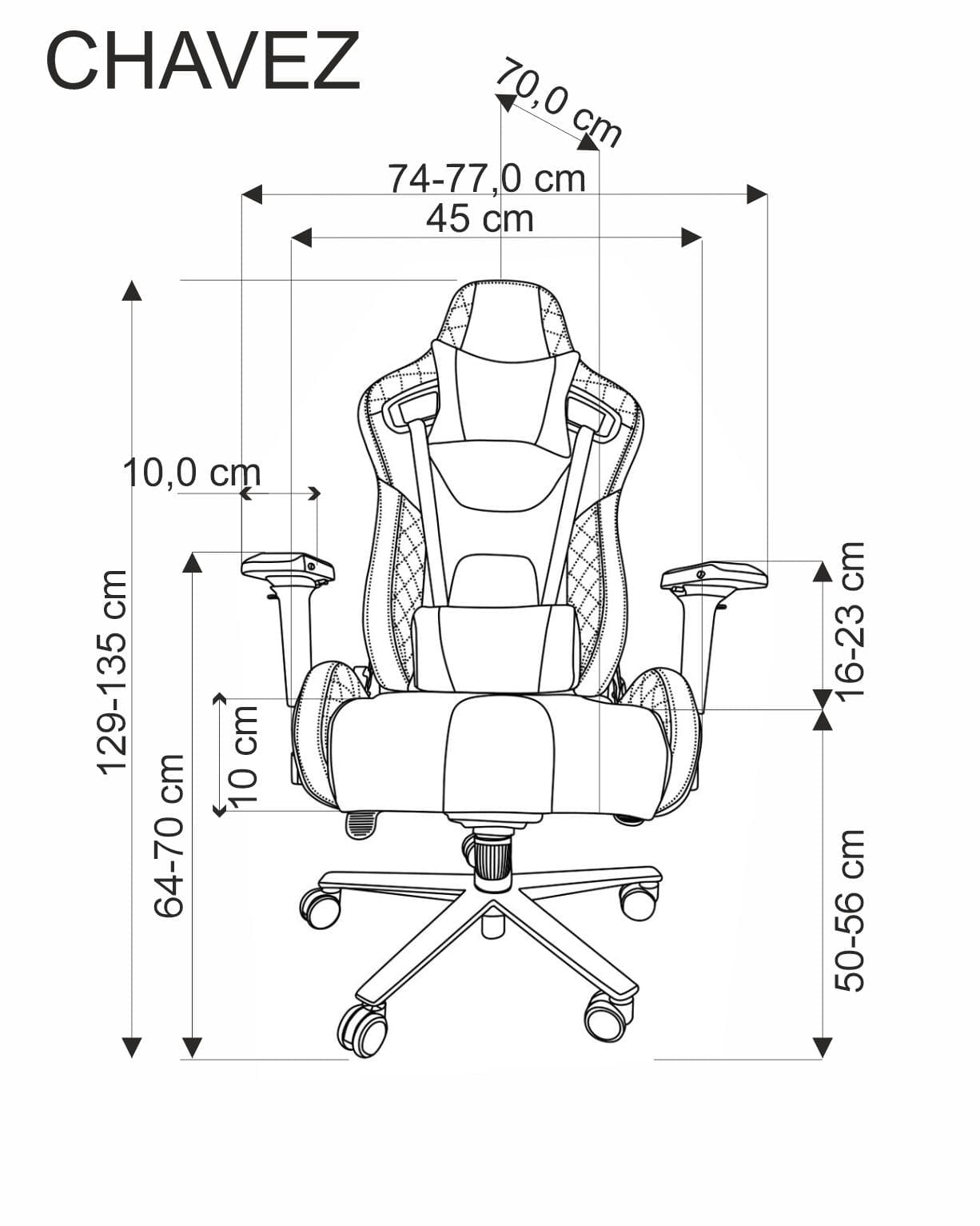 Scaun gaming tapitat cu piele ecologica, Chavez Negru / Rosu, l74-77xA70xH129-135 cm (4)