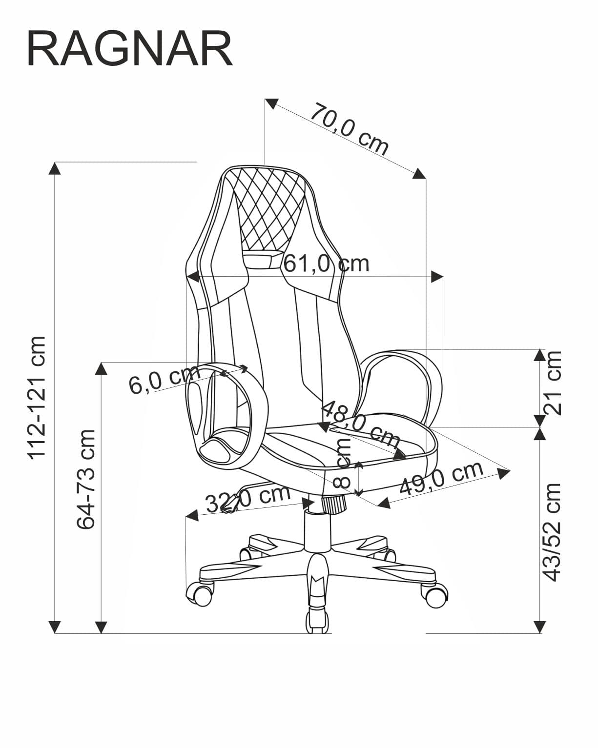 Scaun gaming tapitat cu piele ecologica, Ragnar Negru / Albastru, l61xA70xH112-121 cm (3)