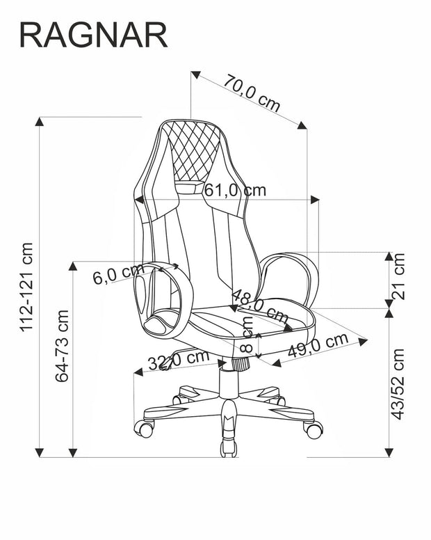 Scaun gaming tapitat cu piele ecologica, Ragnar Negru / Albastru, l61xA70xH112-121 cm (3)