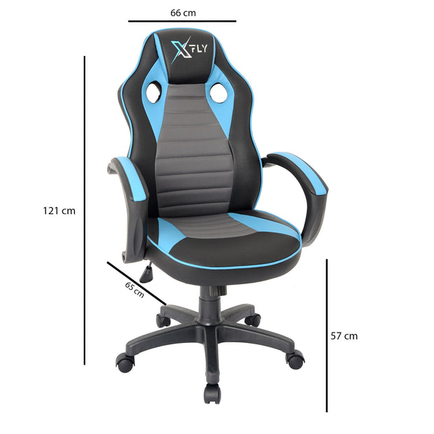 Asir Scaun gaming tapitat cu piele ecologica, XFly Albastru / Negru, l66xA65xH121 cm