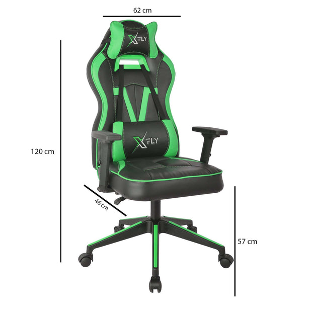 Asir Scaun gaming tapitat cu piele ecologica, XFly Vendetta Verde / Negru, l62xA46xH120 cm