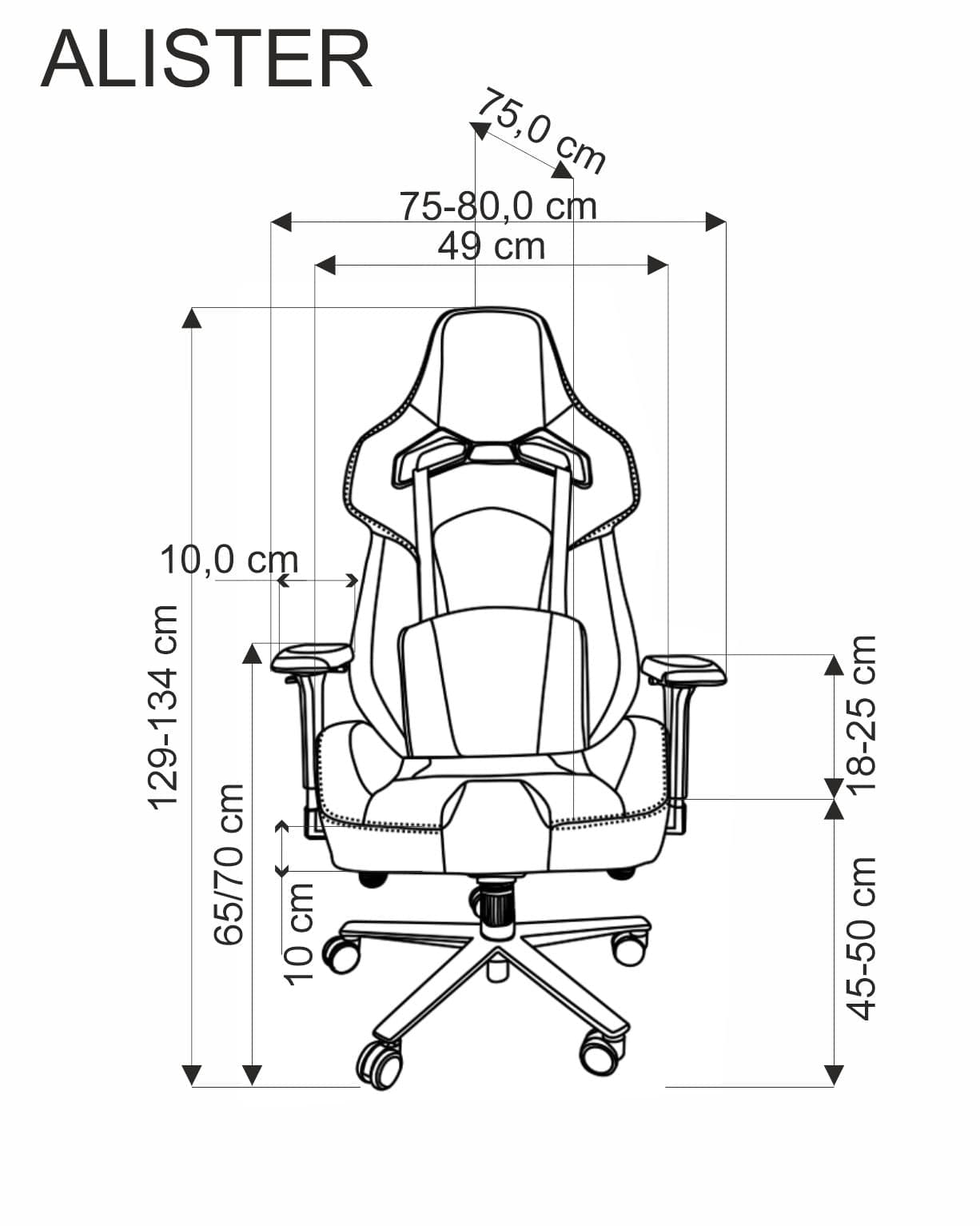 Scaun gaming tapitat cu stofa, Alister Gri / Negru, l75-80xA75xH129-134 cm (2)