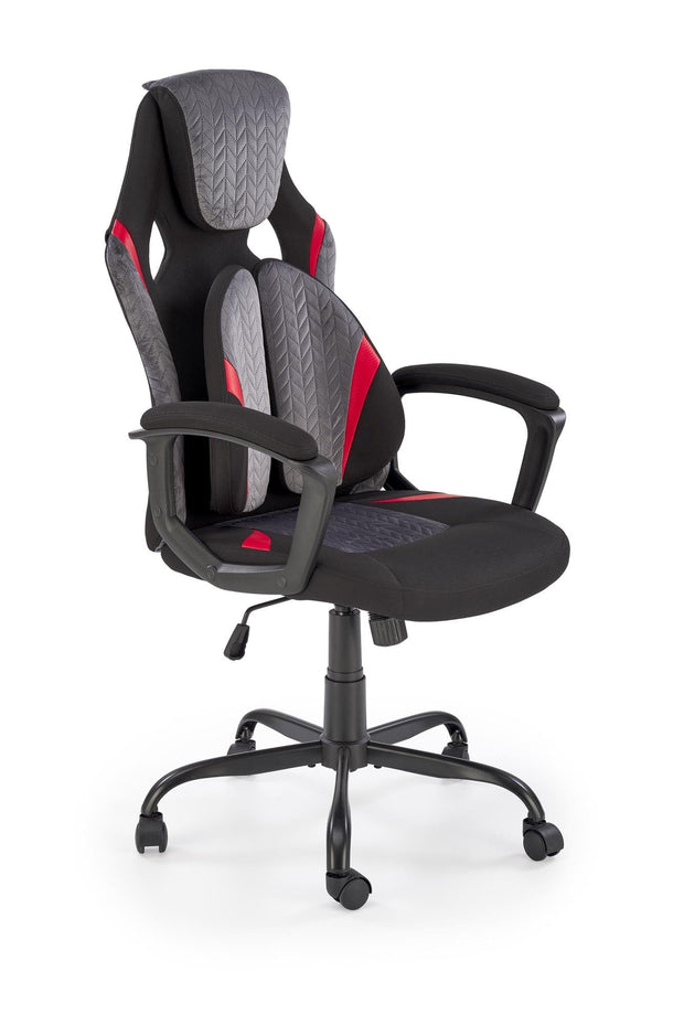 Scaun gaming tapitat cu stofa, Jensen Negru / Gri /Rosu, l65xA70xH115-125 cm