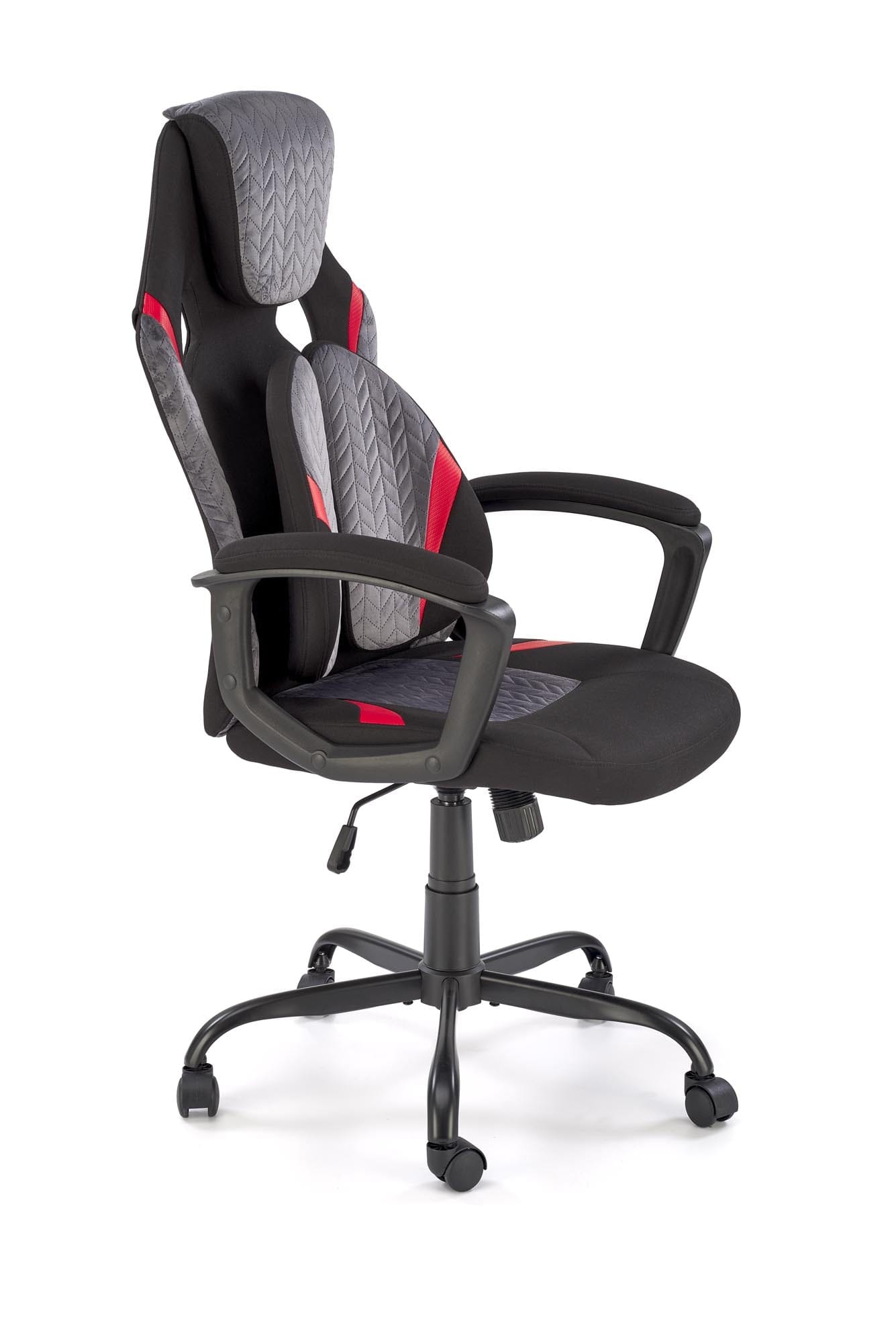 Scaun gaming tapitat cu stofa, Jensen Negru / Gri /Rosu, l65xA70xH115-125 cm (5)